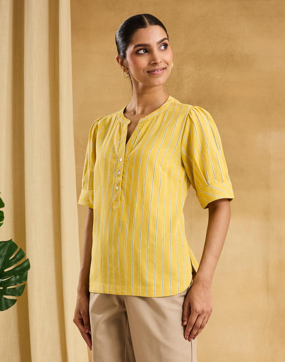 Yellow Cotton Striped Top