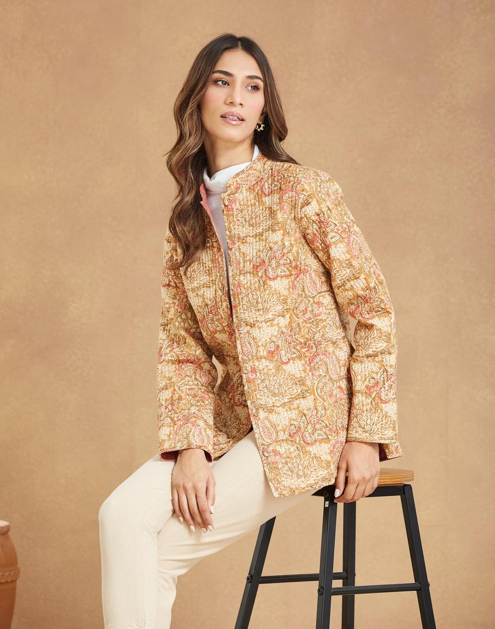 Beige Cotton Kalamkari Jacket