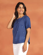 Indigo Cotton Hand Embroidered Arcadian Top