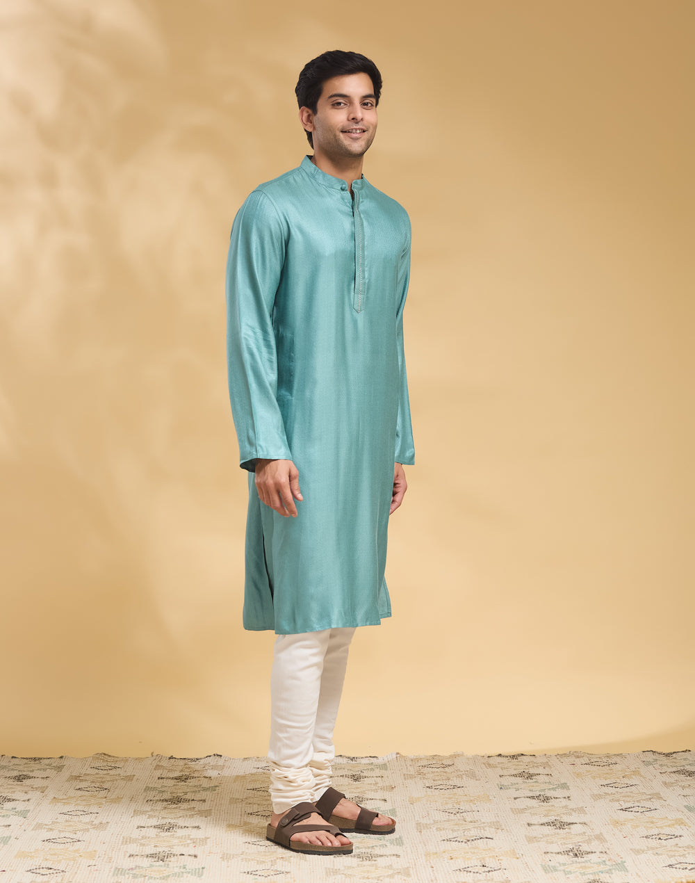 Teal Viscose Silk Long Kurta