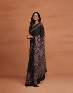Black Viscose Blend Ajrakh Printed Sari