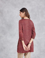 Maroon Viscose Blend Ajrakh Printed Slim Fit Short Kurta