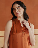 Orange Rayon Blend Hand Embroidered Top