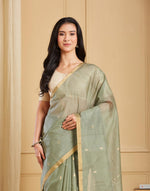 Green Cotton Silk Blend Chanderi Woven Wonders Sari