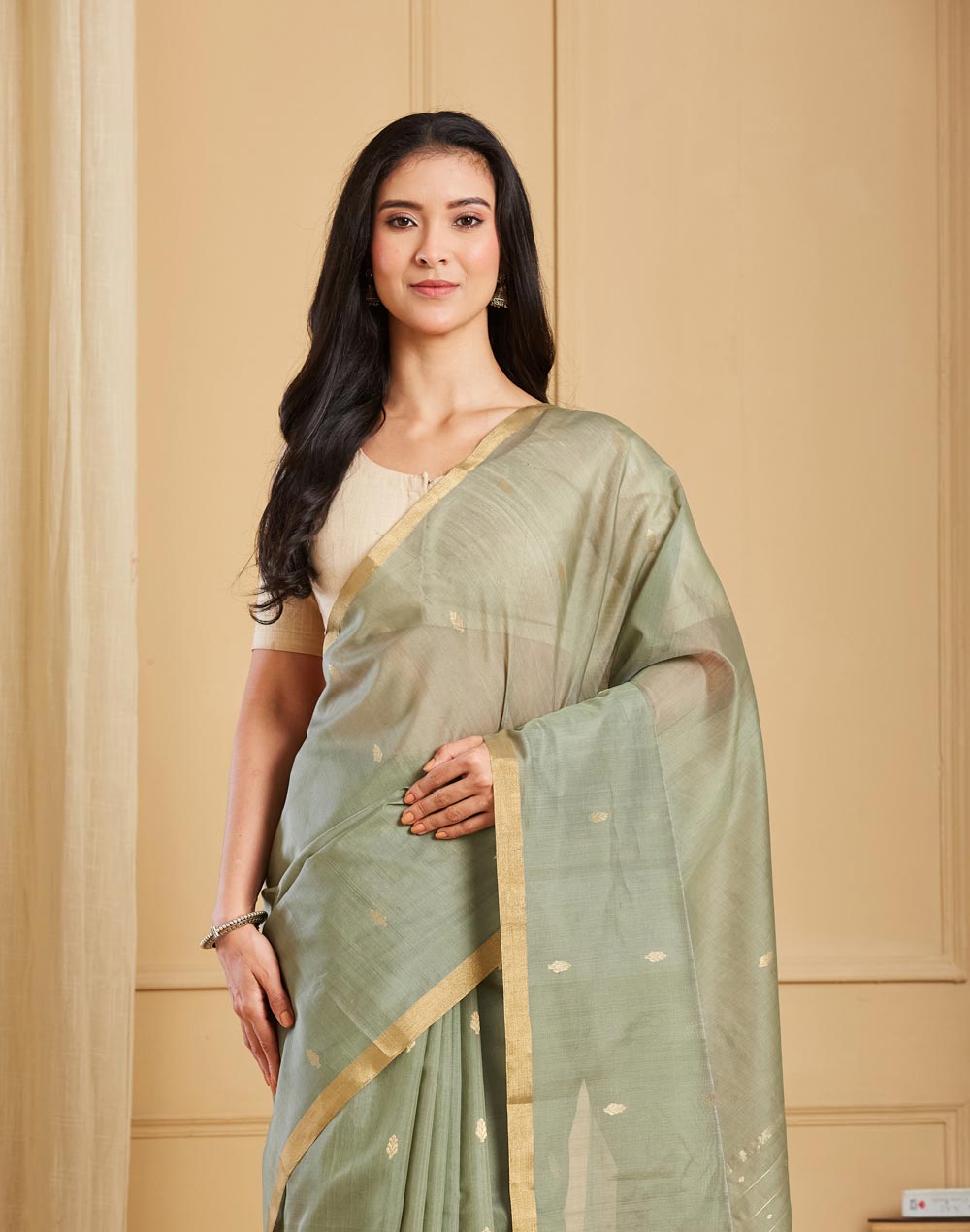 Green Cotton Silk Blend Chanderi Woven Wonders Sari