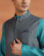 Grey Viscose Silk Nehru Jacket
