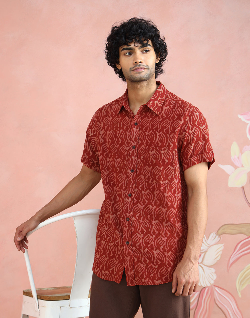 Red Cotton Bagru Print Shirt for Men from Fabindia UK