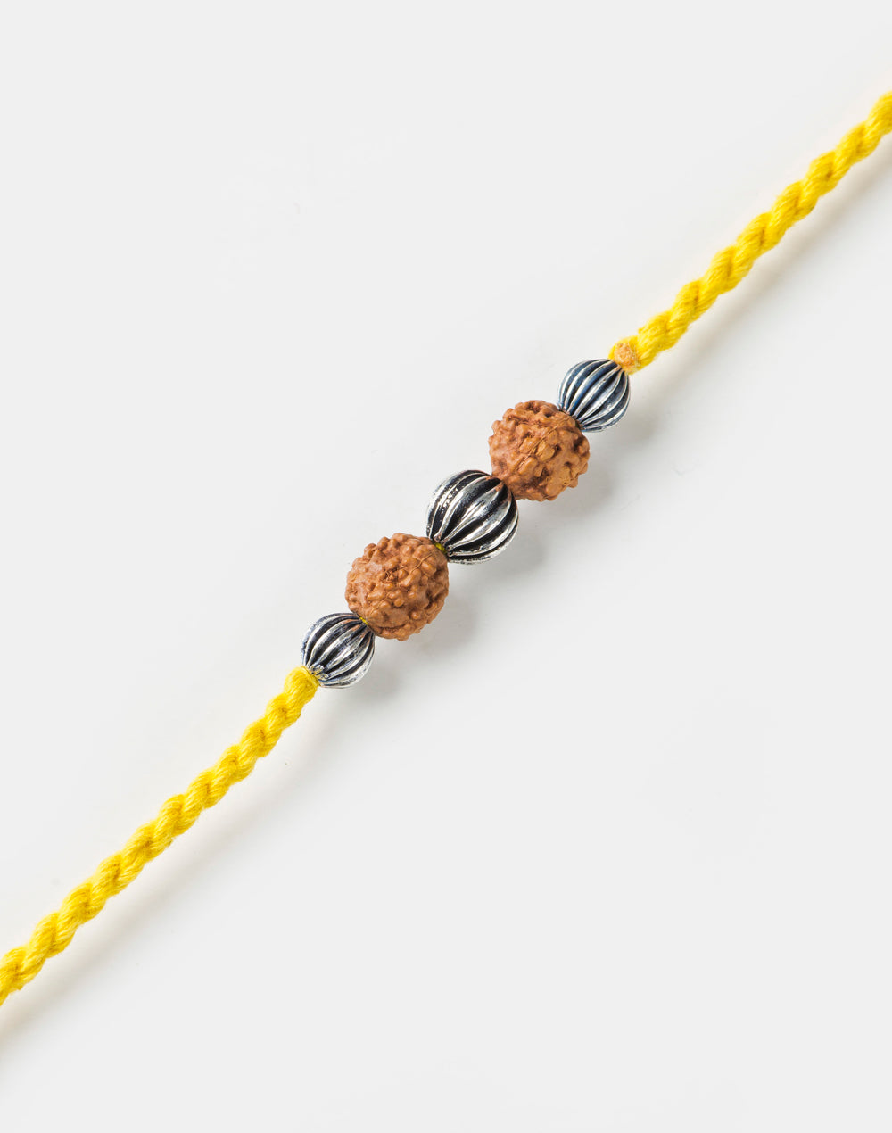 Mustard Metal Rudrakash With Textured Balls Rakhi