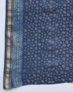 Indigo Cotton Silk Blend Hand Block Printed Sari