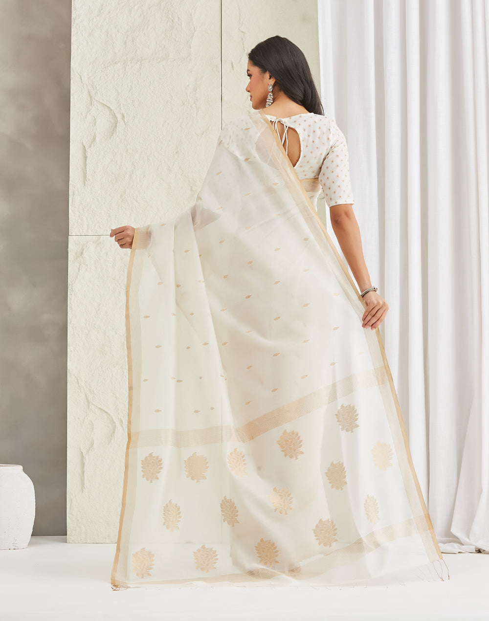 Natural Cotton Silk Blend Chanderi Sari