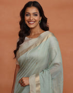 Green Cotton Silk Blend Woven Wonders Maheshwari Sari