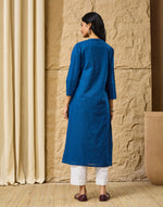 Indigo Cotton Pintuck Slim Fit Long Kurta