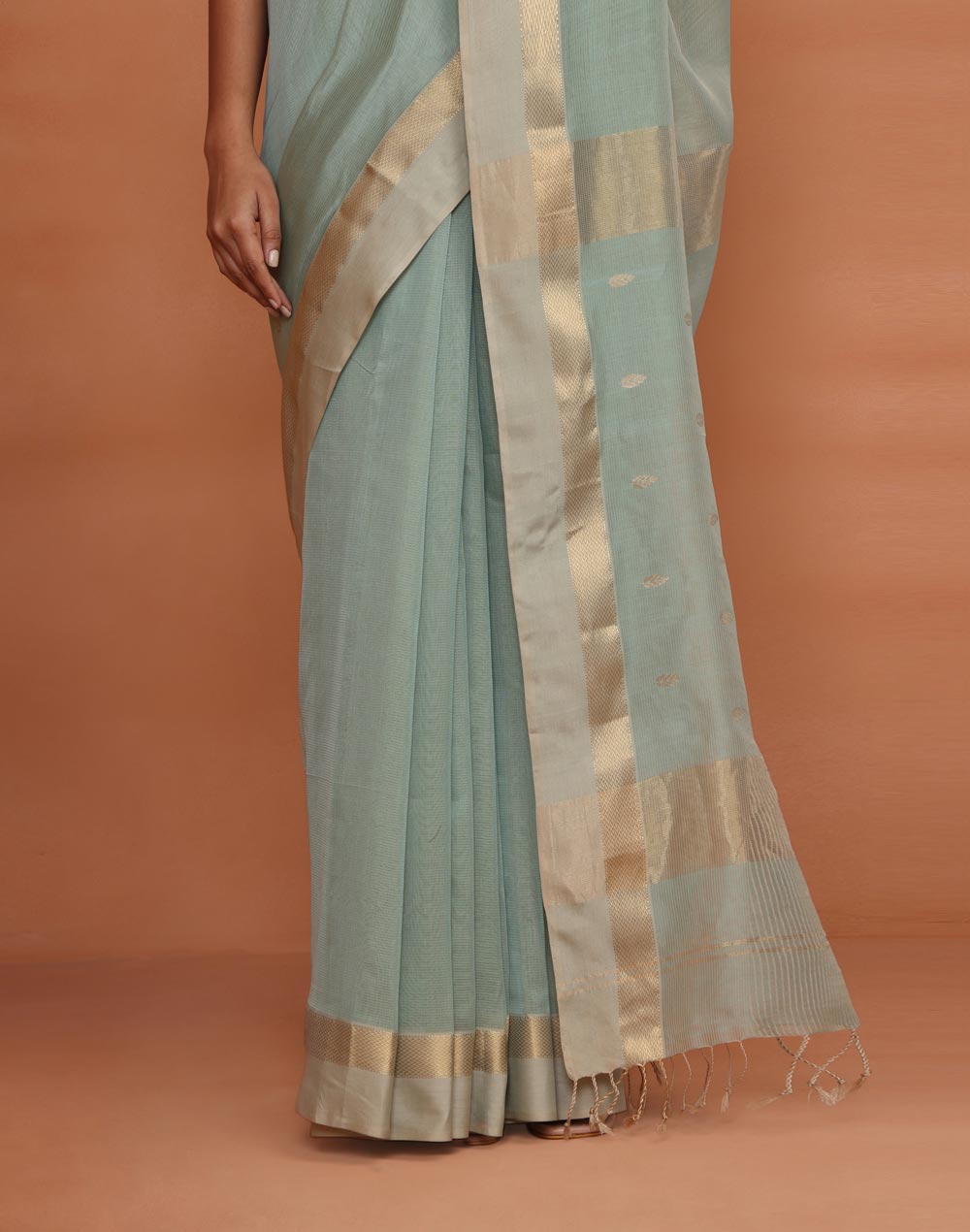 Green Cotton Silk Blend Woven Wonders Maheshwari Sari