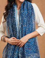 Indigo Cotton Silk Blend Dabu Printed Dupatta