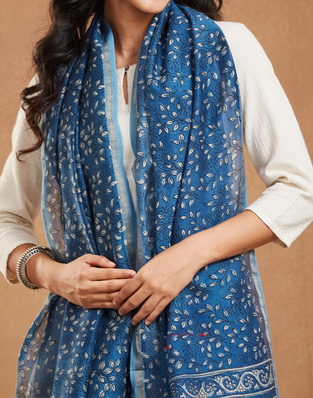 Indigo Cotton Silk Blend Dabu Printed Dupatta