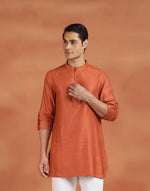Orange Viscose Silk Dobby Slim Fit Short Kurta