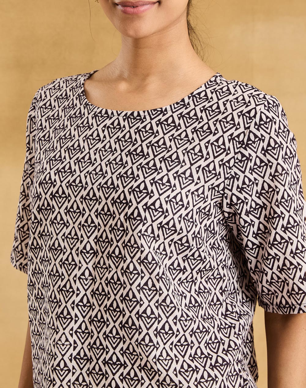 Black Cotton Bagh Printed Short Top