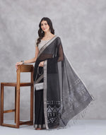 Black Cotton Silk Blend Woven Wonders Jamdani Sari