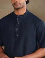 Navy Cotton Dobby Short Kurta