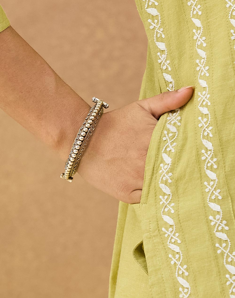 Green Cotton Chikankari Knee Length Kurta
