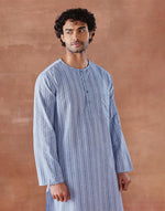 Blue Cotton Stripe Long Kurta