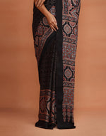 Black Viscose Blend Ajrakh Printed Sari