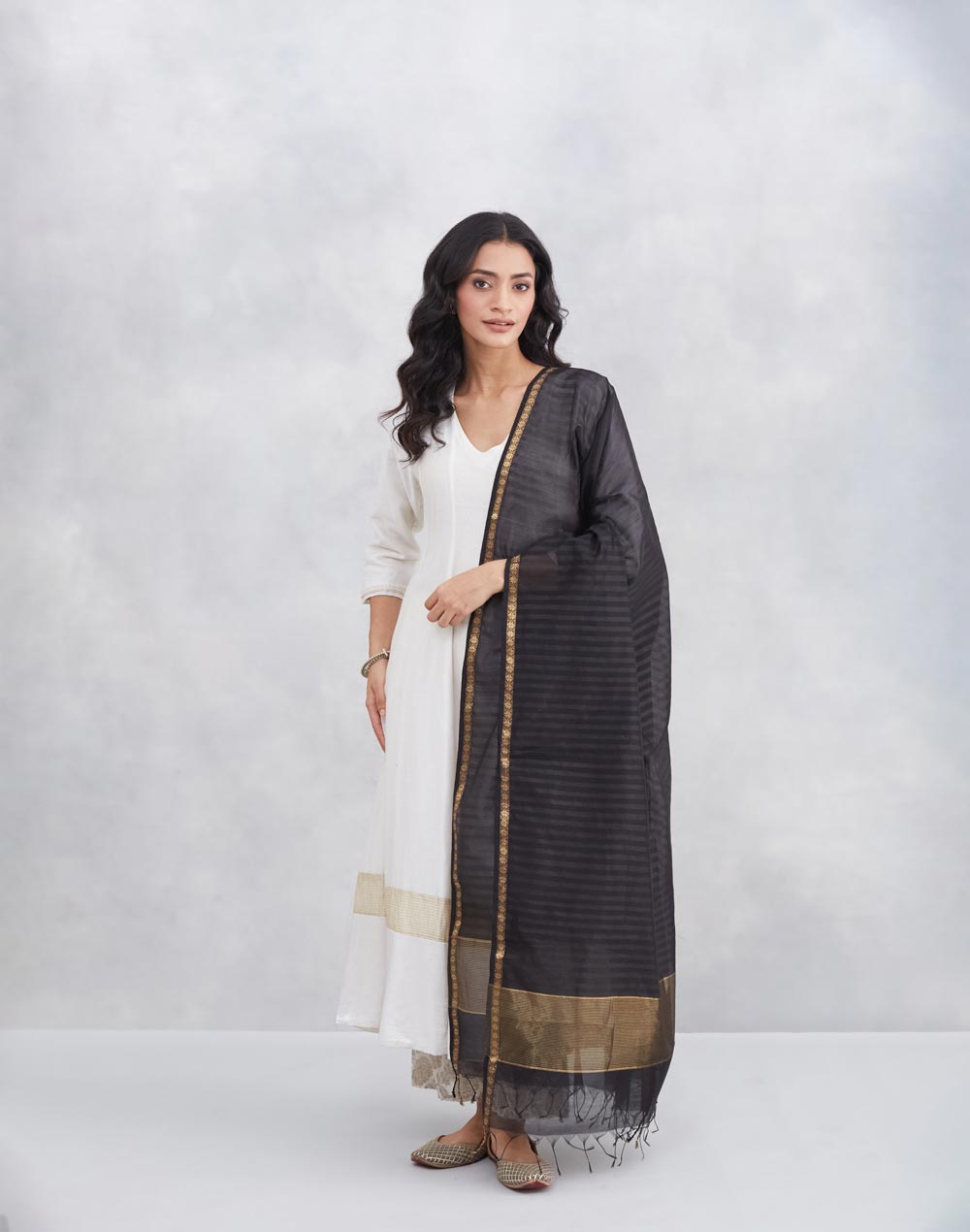 Black Cotton Silk Blend Dupatta