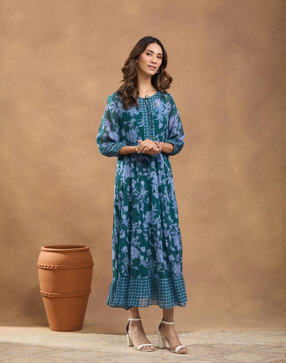 Green Viscose Printed Maxi