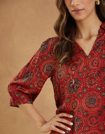 Red Rayon Blend Ajrakh Printed Helen Top