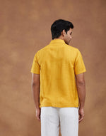 Yellow Viscose Silk Hand Block Printed Bush Shirt