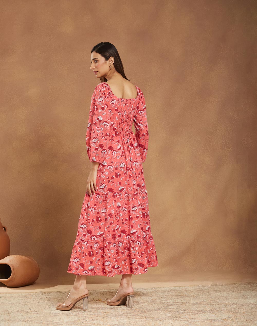 Pink Cotton Printed Maxi