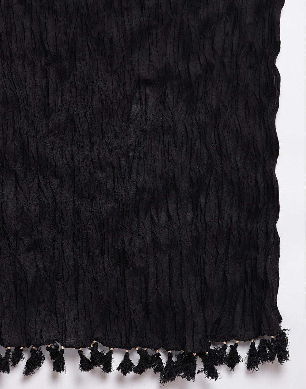 Black Cotton Mull Plain Phunka Crinkle Dupatta