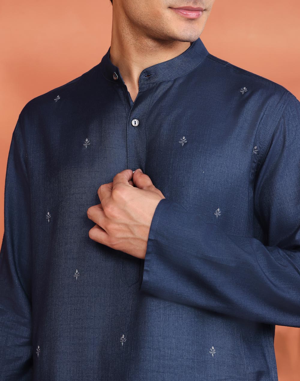 Blue Viscose Silk Long Kurta