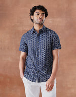 Indigo Cotton Dabu Printed Slim Fit Shirt