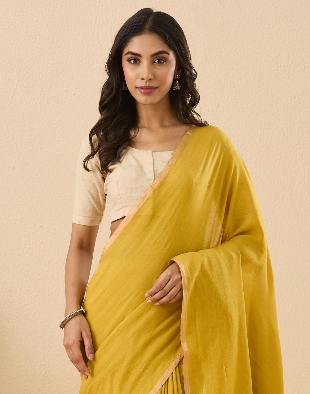Green Linen Blend Hand Woven Sari