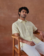Yellow Cotton Hand Block Printed Bush Shirt