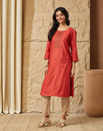 Rust Viscose Silk Pintuck Knee Length Kurta