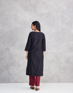 Black Cotton Silk Embroidered Long Kurta
