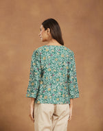 Green Cotton Silk Printed Slim Fit Top