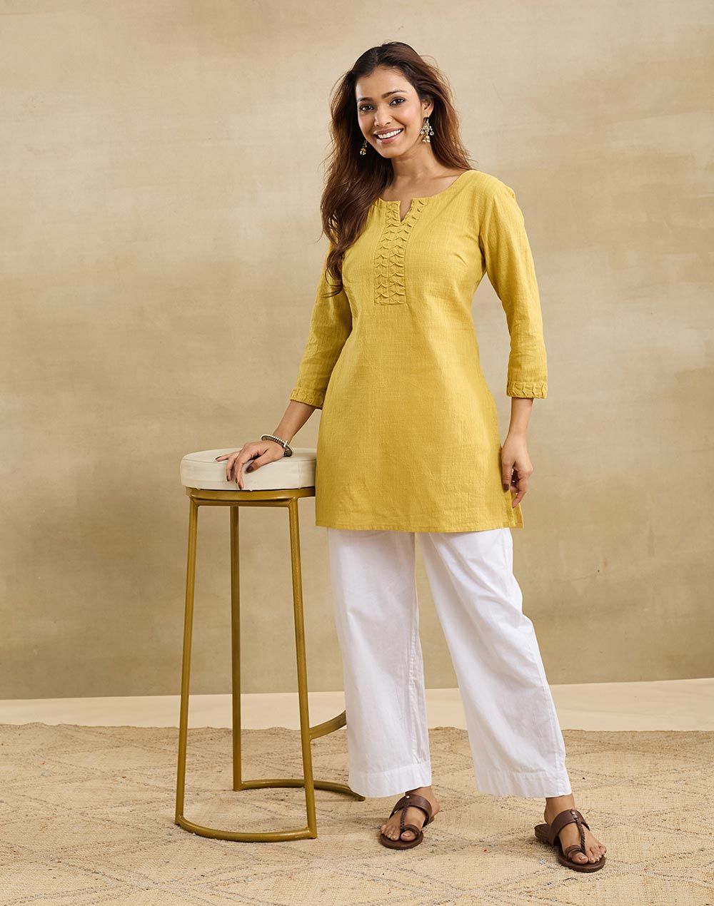 Mustard Cotton Short Kurta