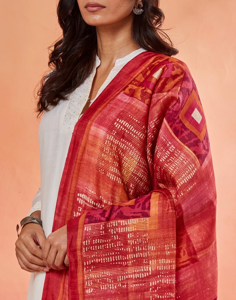 Maroon Silk Hand Block Print Dupatta