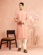 Peach Viscose Blend Stripe Long Kurta
