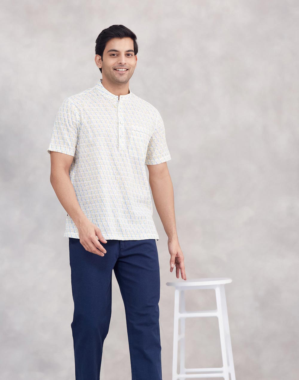 White Cotton Mid Placket Shirt