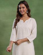 Beige Cotton Chikankari Long Kurta
