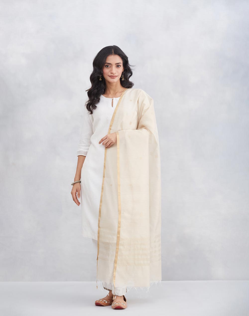 Beige Cotton Silk Blend Dupatta