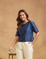 Navy Cotton Silk Short Top