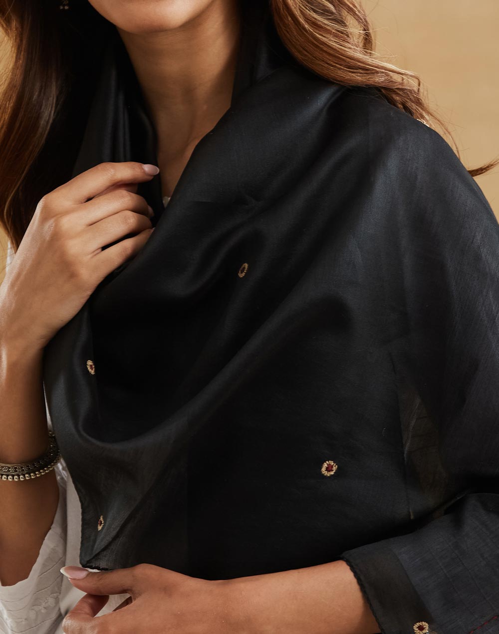 Black Cotton Silk Chikankari Stole