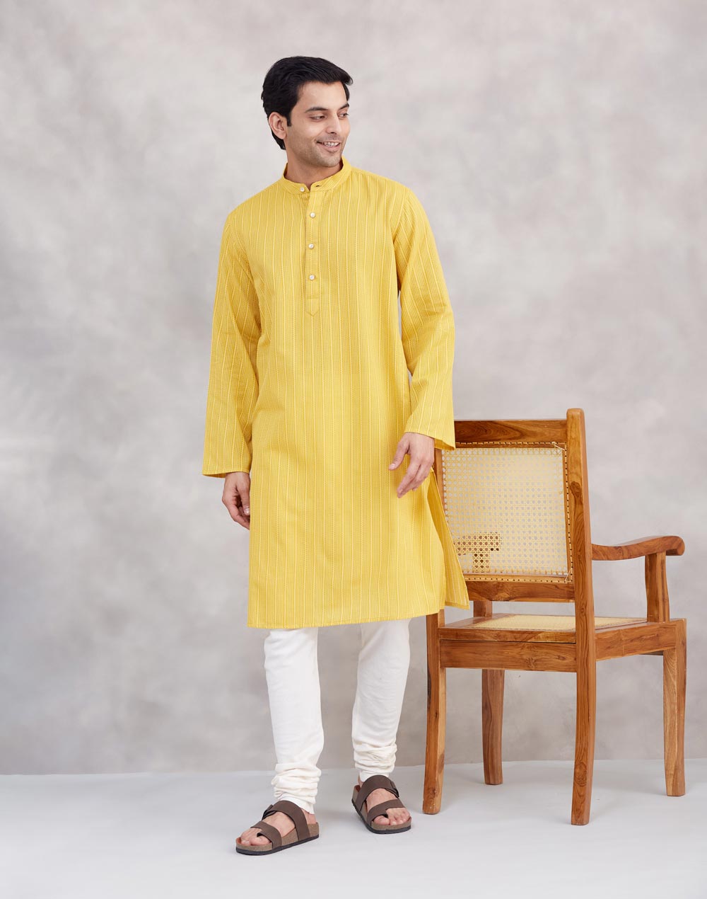 Yellow Cotton Long Kurta