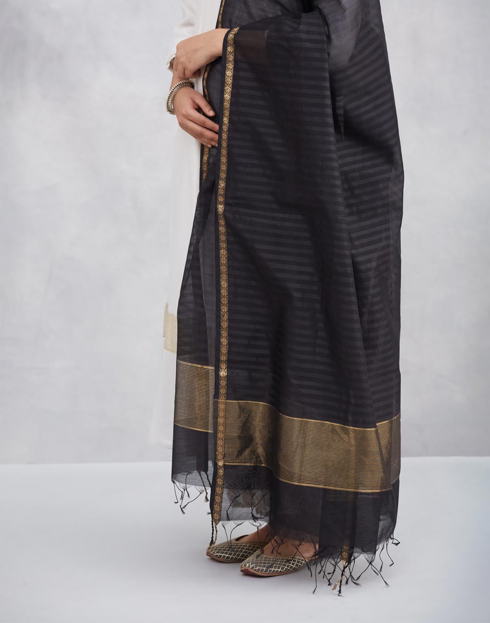 Black Cotton Silk Blend Dupatta
