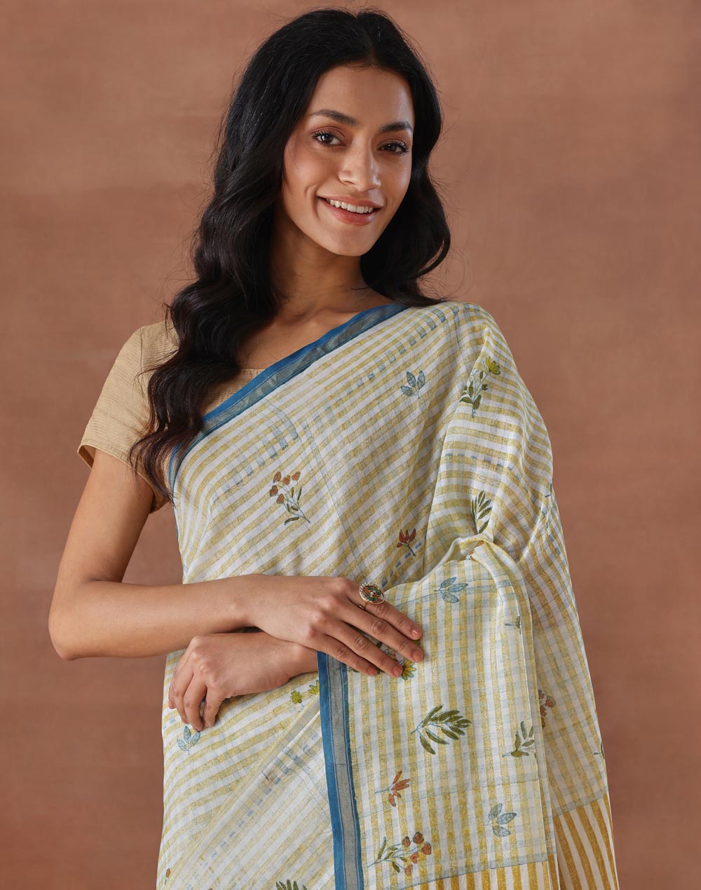 Natural Cotton Silk Hand Block Printed Sari